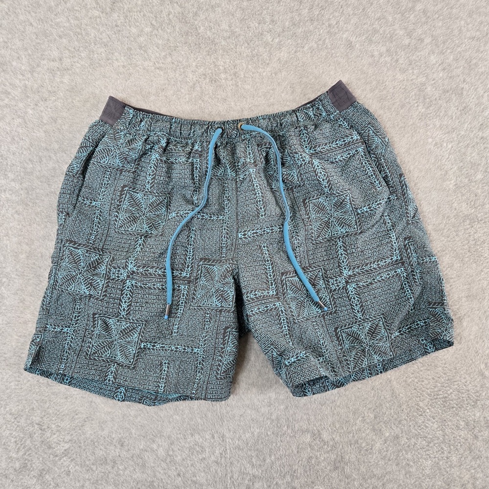 SAXX‎ Jaws Swim Shorts Mens Medium Blue Geometric Tribal BallPark Pouch Nylon